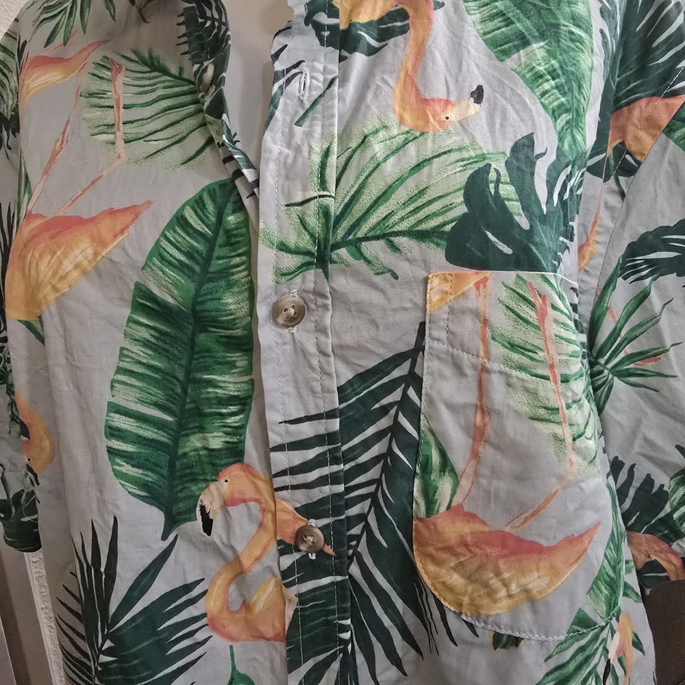 Old Navy Tropical Flamingo Shirt - Green and Orange